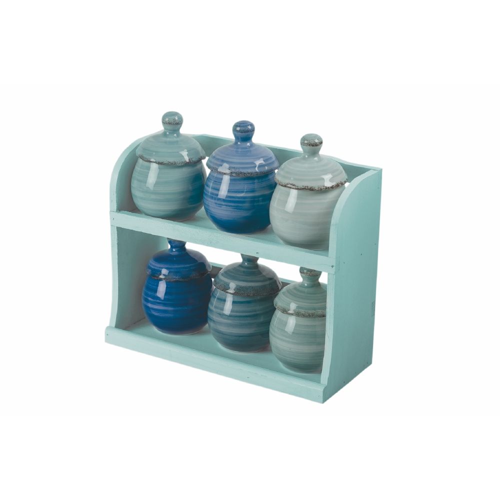 Barattolini porta spezie in ceramica con stand in legn set 6 pezzi Bai