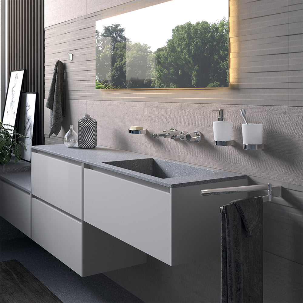 Portaspazzolini cromato in ottone e vetro satinato per bagno