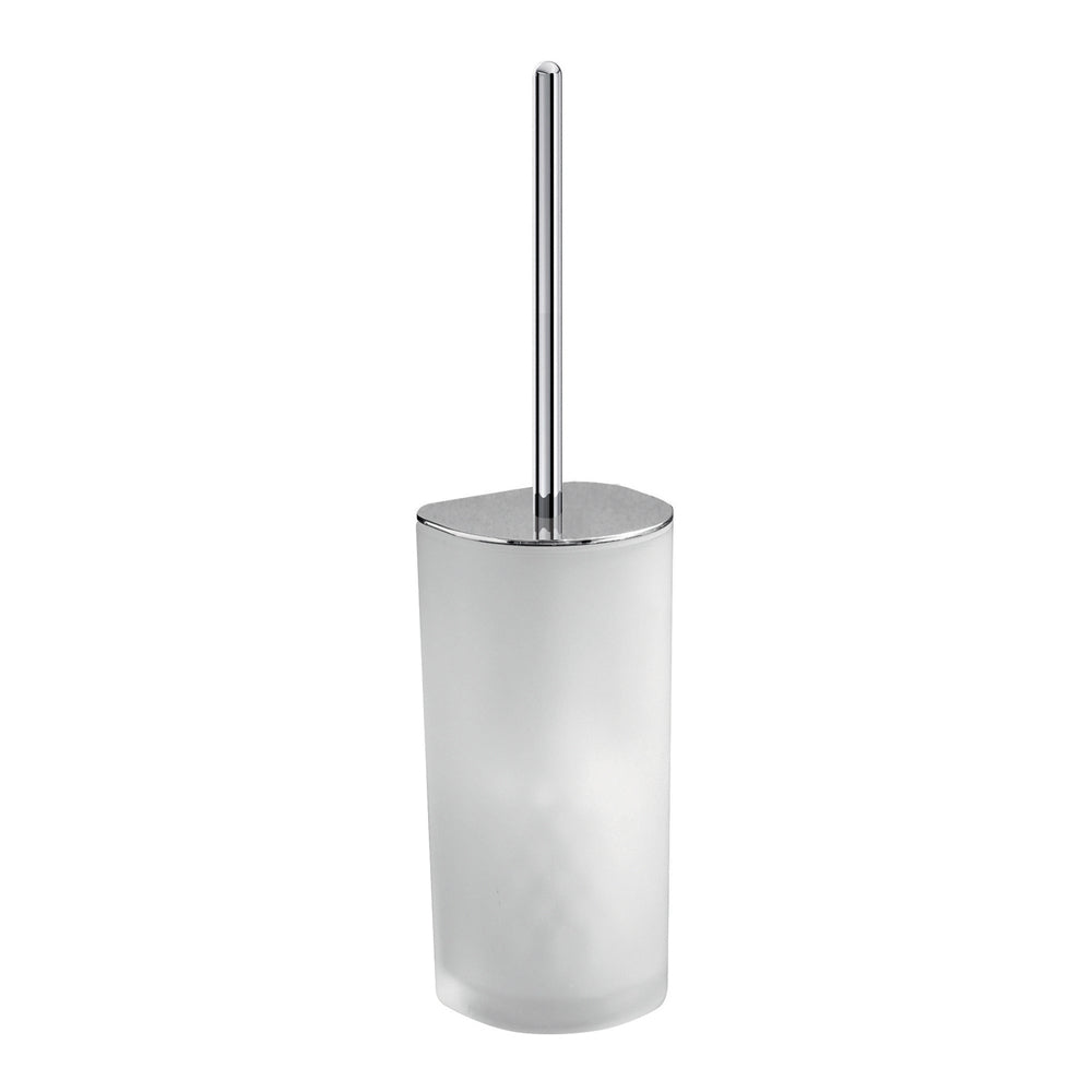 Portascopino wc cromato in ottone con setole e contenitore in vetro satinato 9.7x9x36.2 cm