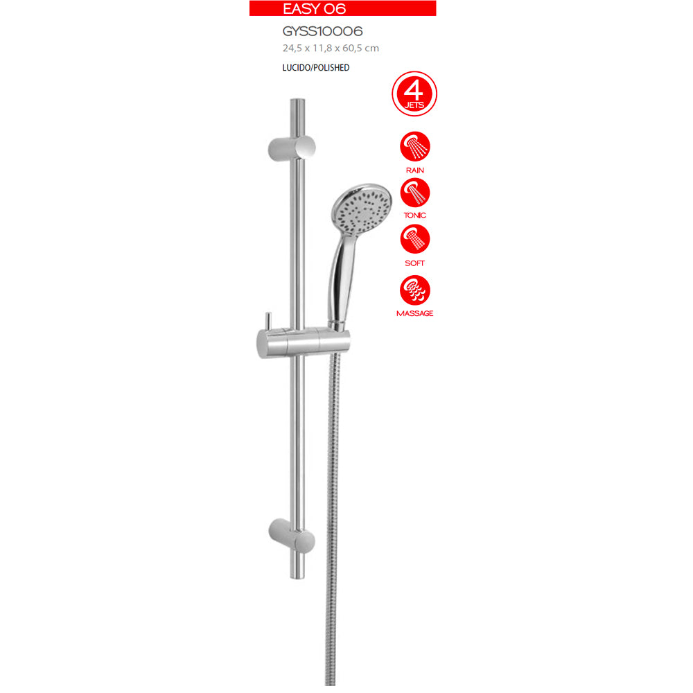 Saliscendi doccia in acciaio INOX doccetta 4 getti con flessibile antitorsione Easy 06