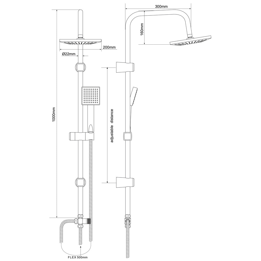 Set colonna doccia quadra cromata con doccetta e soffione in abs 1 Getto