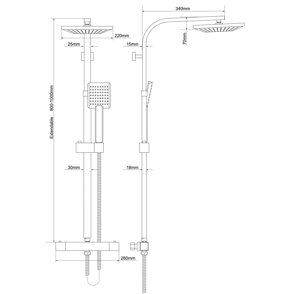 Set colonna doccia quadra con miscelatore termostatico soffione e doccetta in abs 1 getto