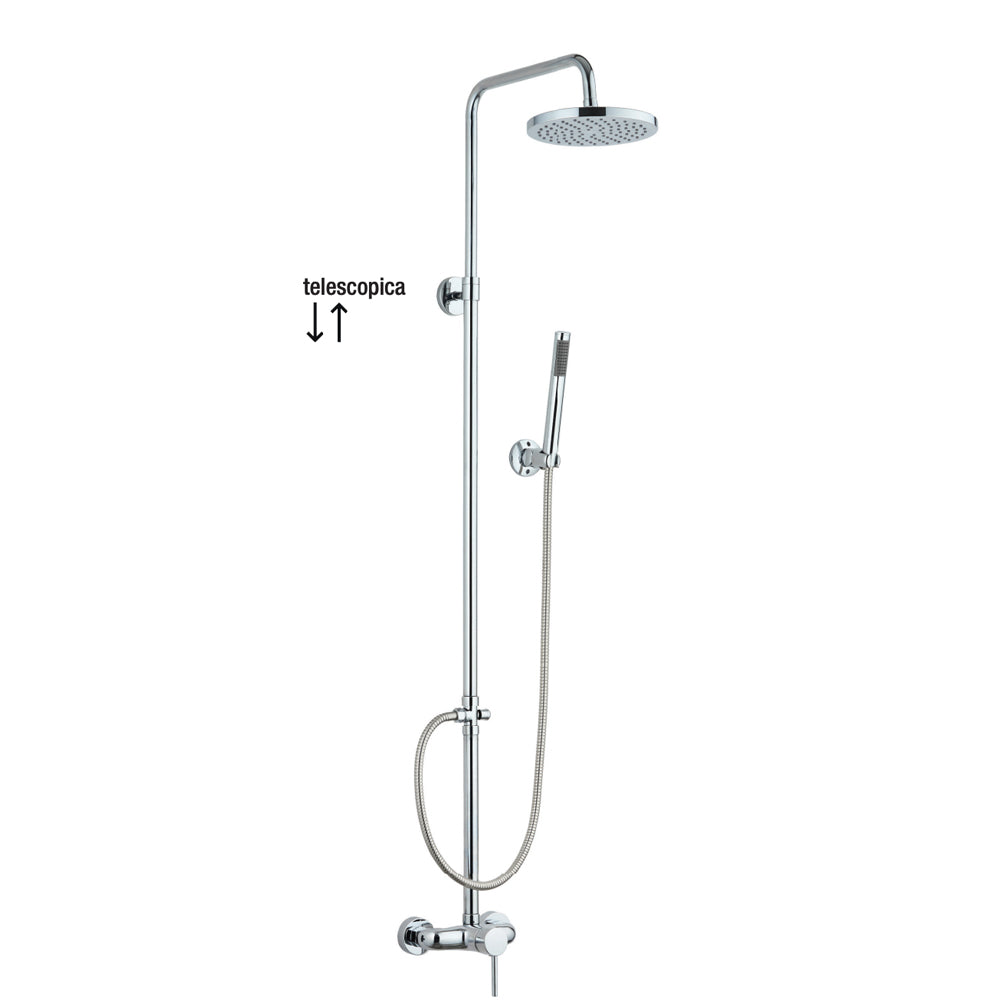 Set colonna doccia telescopica cromo con soffione e doccetta in abs