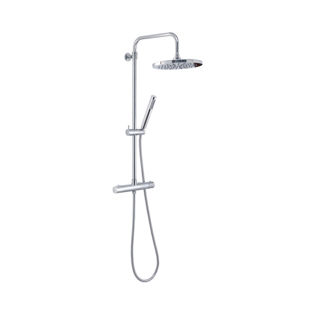 Set colonna doccia tondo cromo con miscelatore termostato soffione 1 getto e doccetta 28x50x85-126 cm