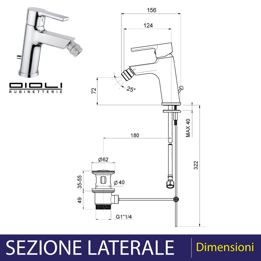 Miscelatore bidet in acciaio cromato 15.6x4.5xH16.3 cm