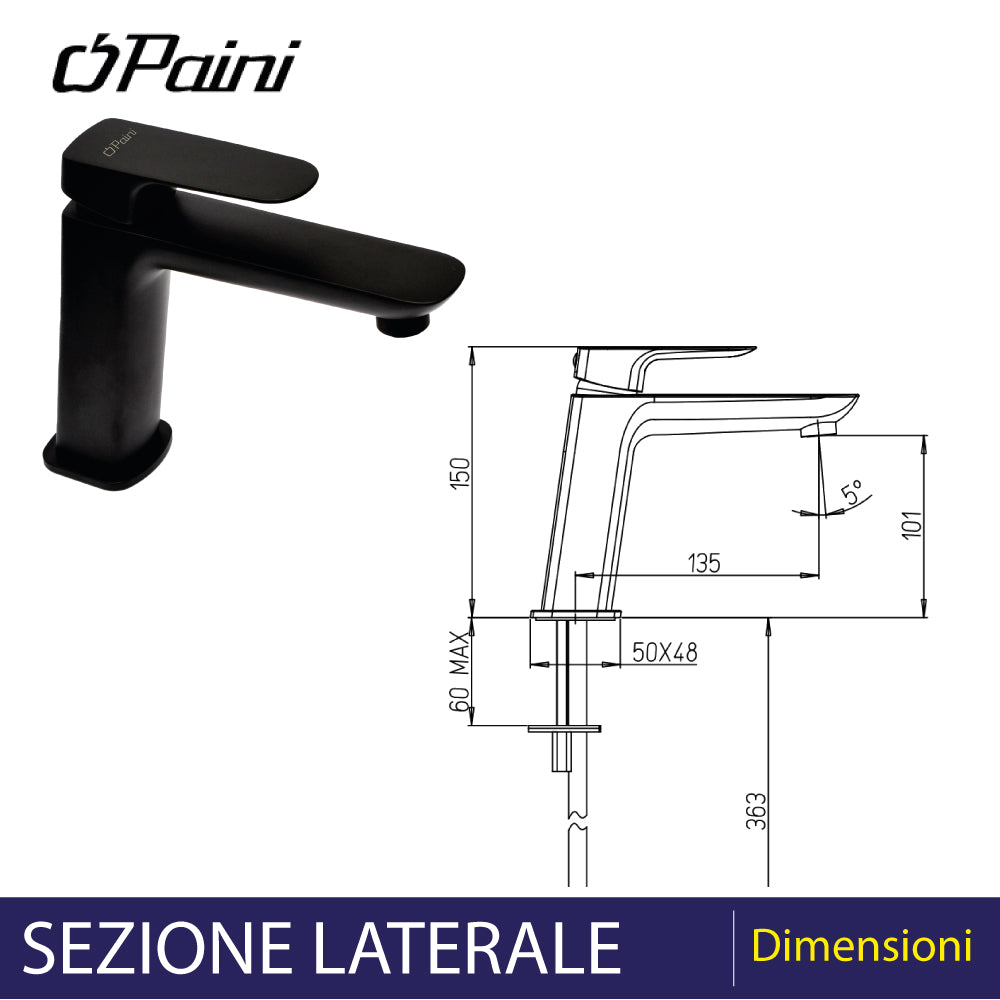 Miscelatore per lavabo medio monoforo nero opaco Nove