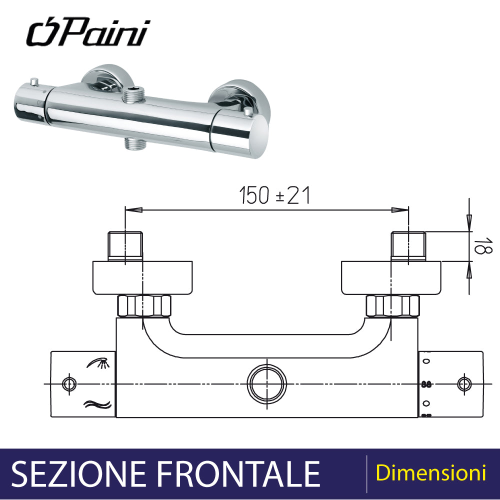Miscelatore doccia cromo termostatico con deviatore a due vie Disco