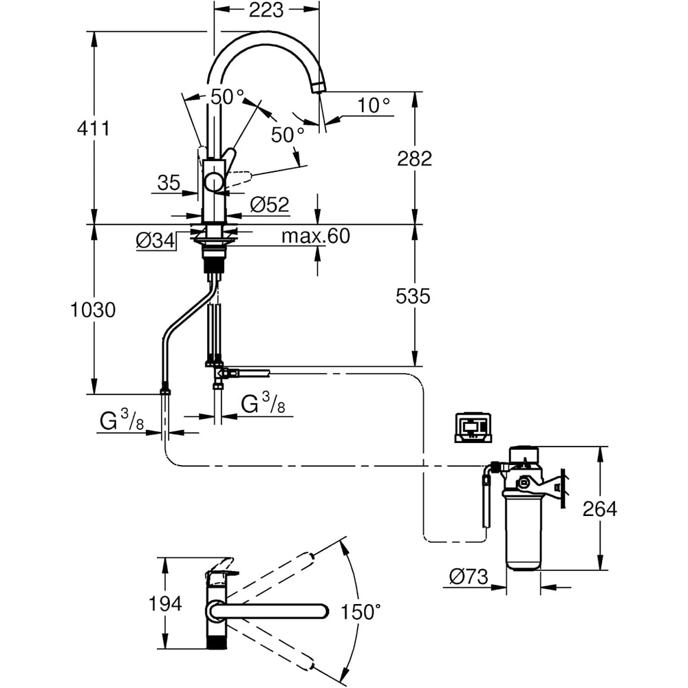 Miscelatore lavello con sistema di filtrazione acqua starter Kit Blue Pure Baucurve