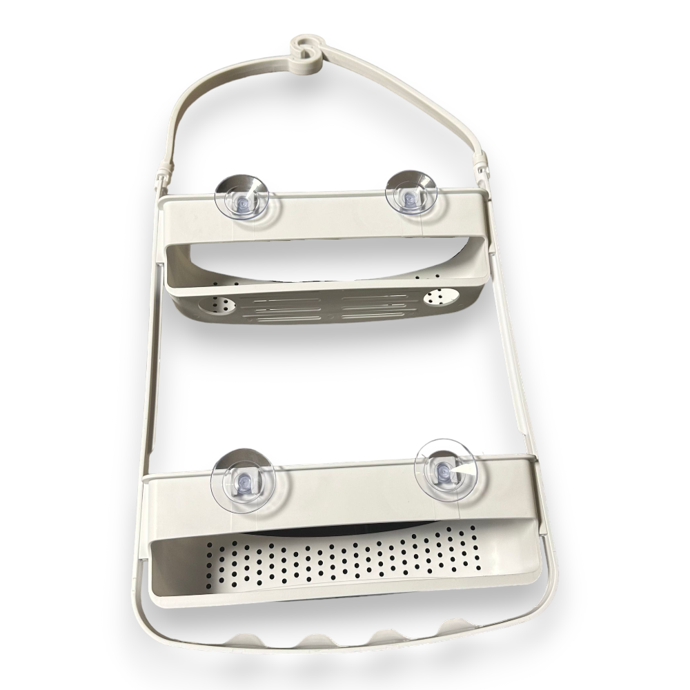 Etagère de douche 2 étagères en plastique et silicone avec ventouses