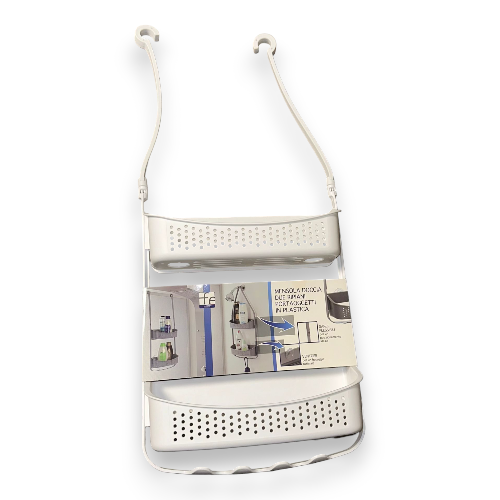 Etagère de douche 2 étagères en plastique et silicone avec ventouses