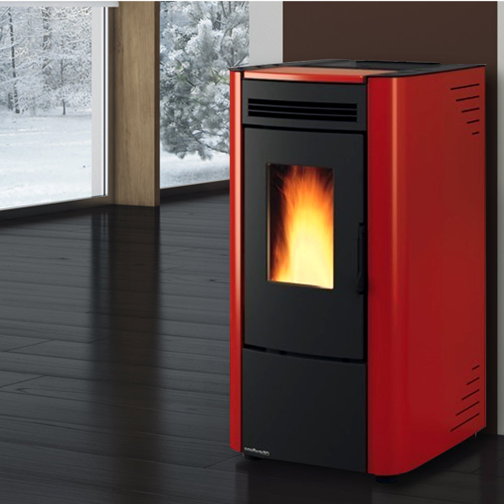 Poêle à granulés ventilé avec bardage en acier peint Ketty Evo 6 Bordeaux Nordica Extraflame