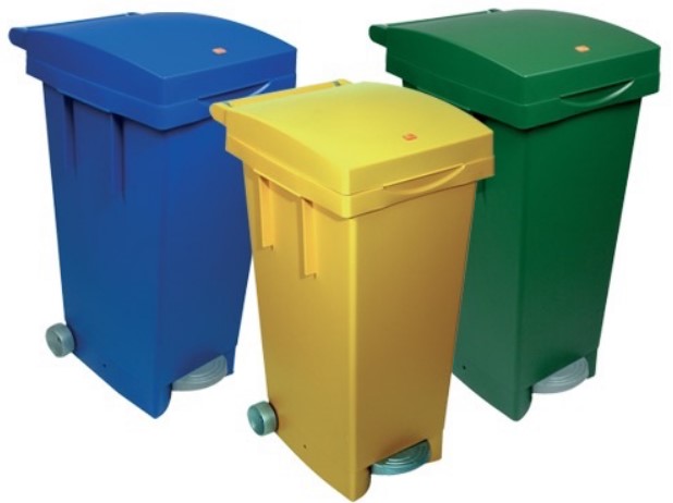 Poubelle à roulettes et pédale pour collecte sélective des déchets 80Lt Bleu ICS