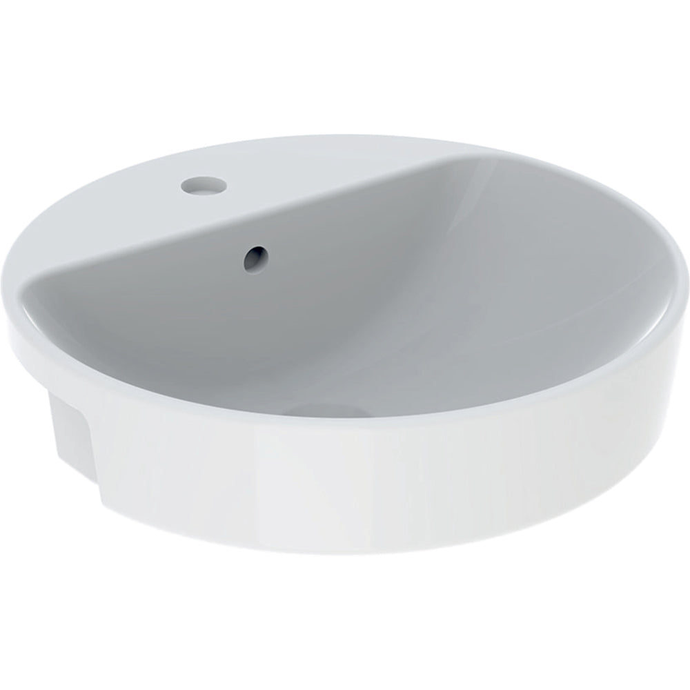 Lavabo a semincasso rotondo diametro 50 cm in vetrochina bianco con foro centrale VariForm