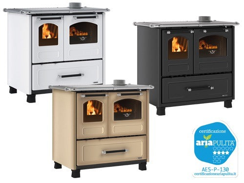 Cucina a legna 7,5 kw in acciaio smaltato con forno e piastra cottura in ghisa Family Nordica