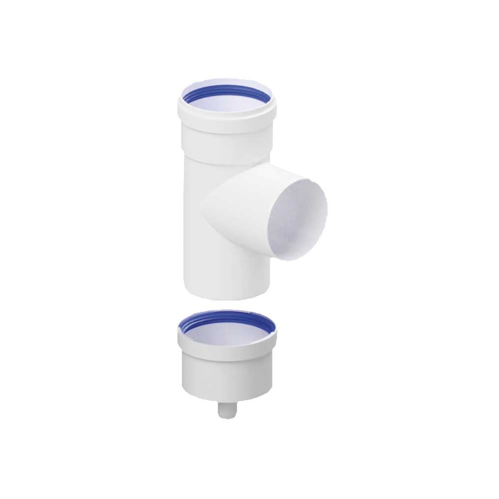 Tee per scarico fumi caldaia tradizionale con tappo raccogli condensa in alluminio diametro 80 mm bianco