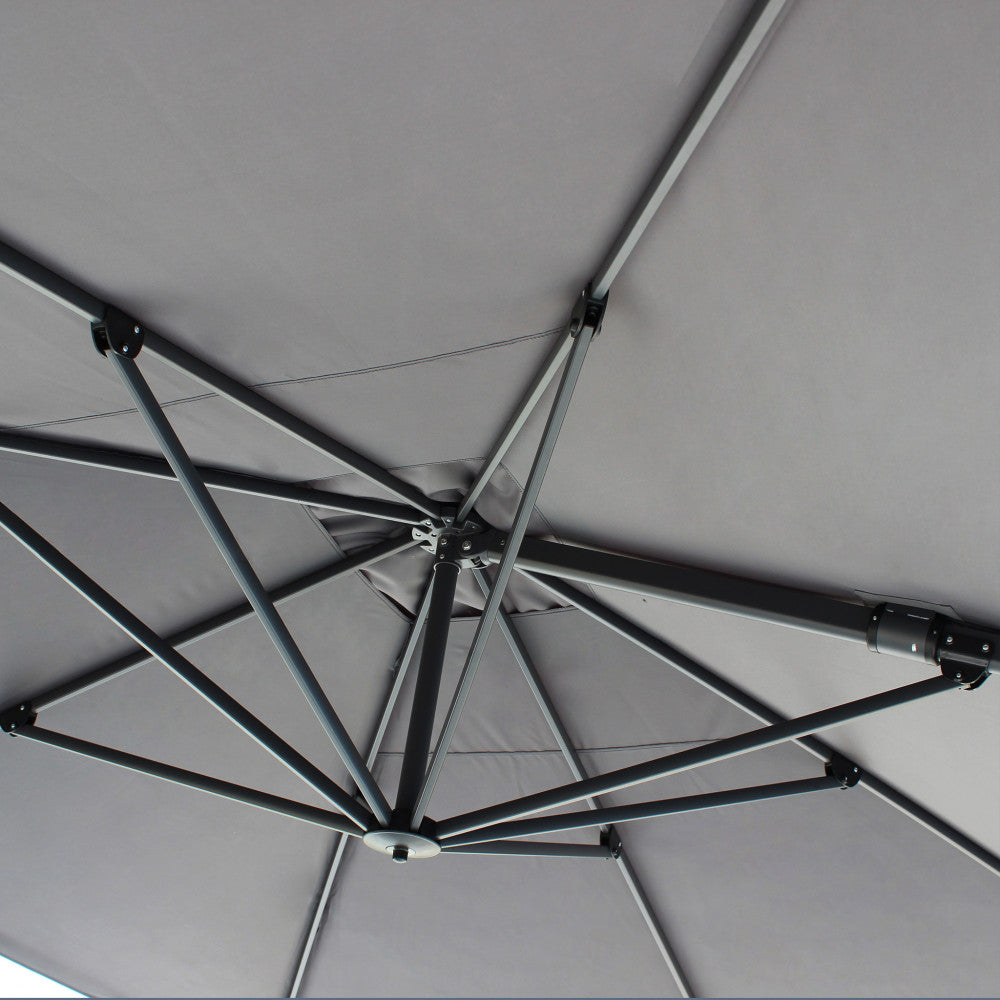Parasol de jardin 3x4 m en aluminium gris foncé avec housse en polyester et ouverture assistée Shake 