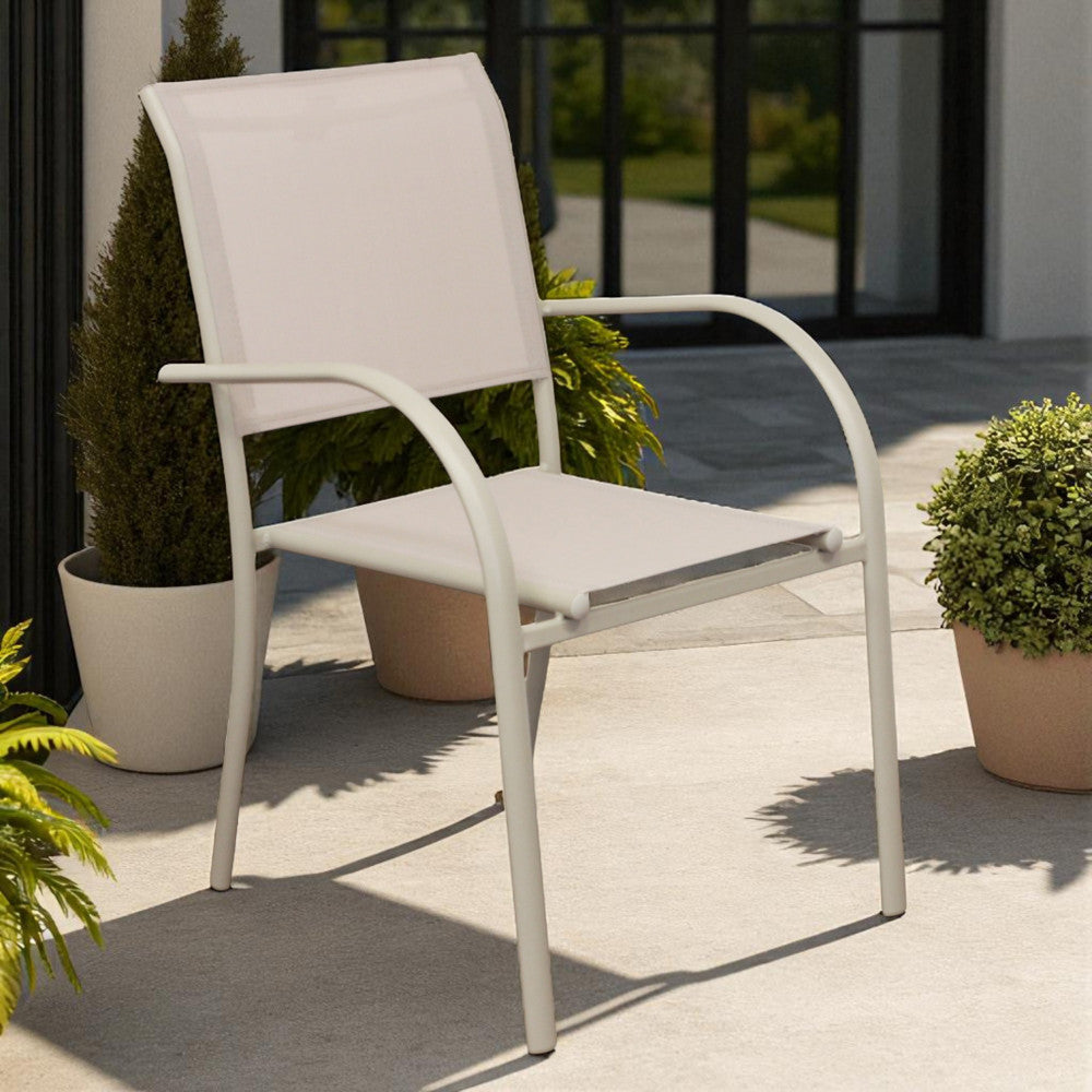 Sedia poltrona impilabile da esterno con struttura in alluminio e textilene Stamin