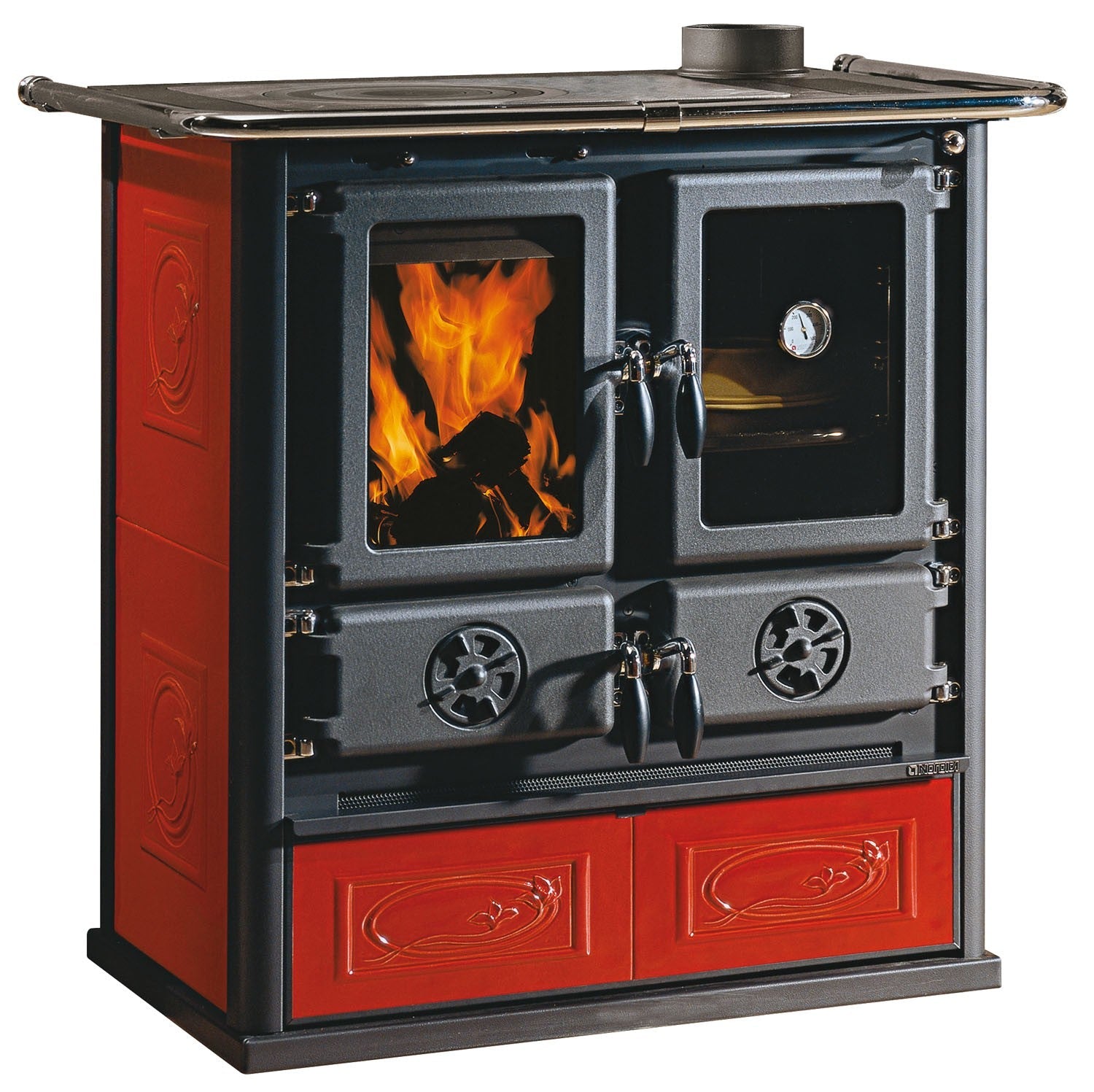 Cuisine Poêle à bois avec revêtement en majolique 7,2 kW Rosetta Liberty bordeaux