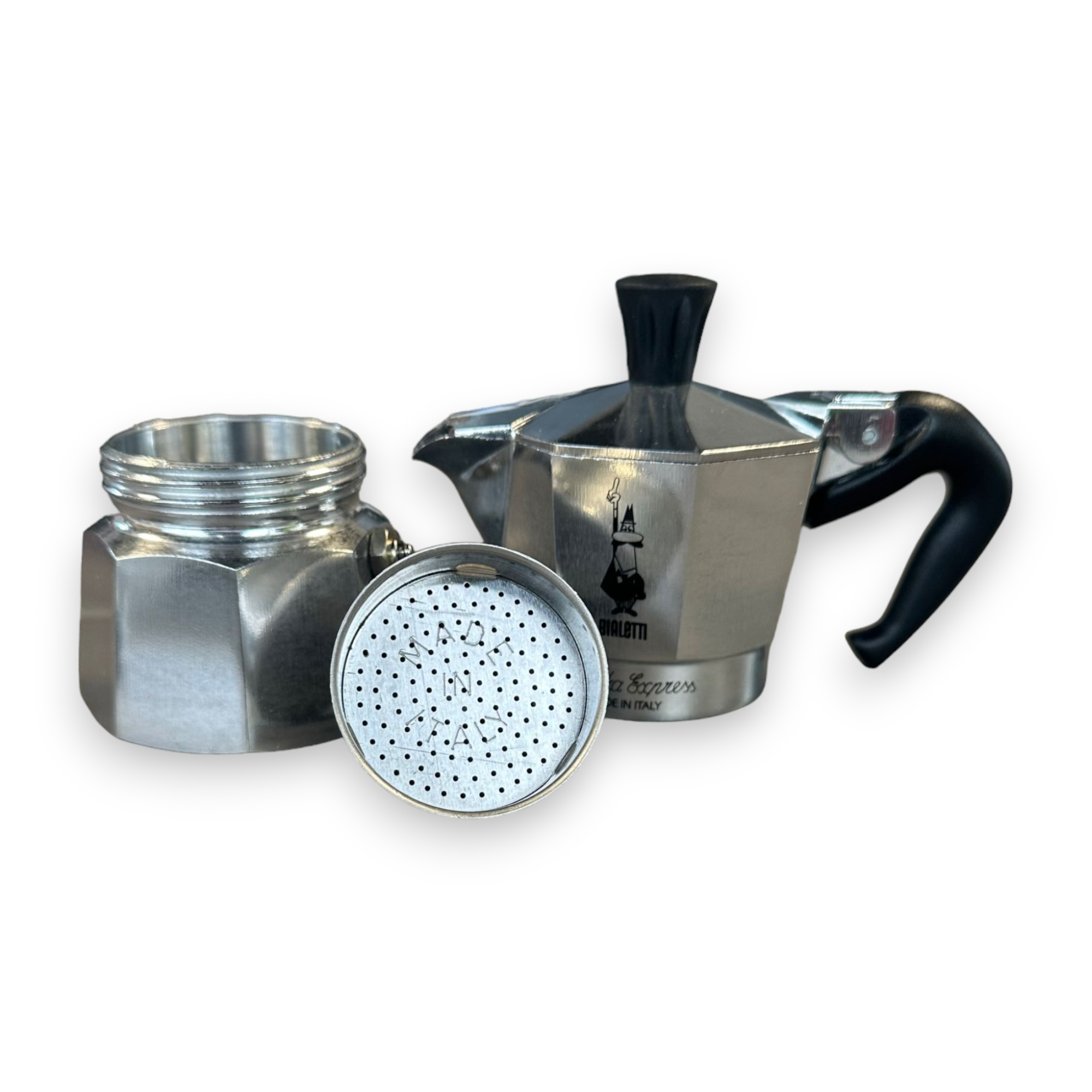 Cafetière moka traditionnelle 1 tasse en aluminium avec poignée en nylon Restylage express par Bialetti