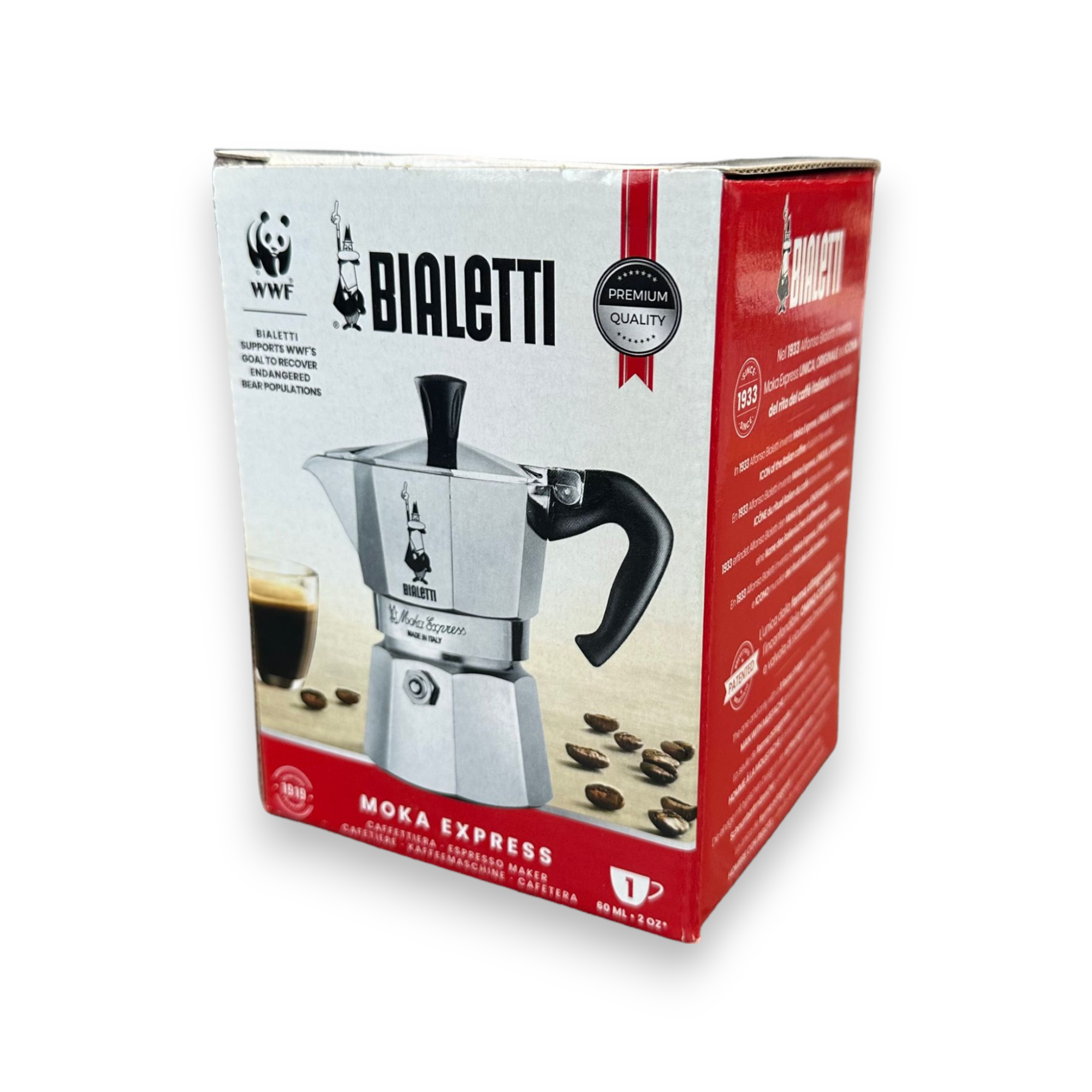 Cafetière moka traditionnelle 1 tasse en aluminium avec poignée en nylon Restylage express par Bialetti