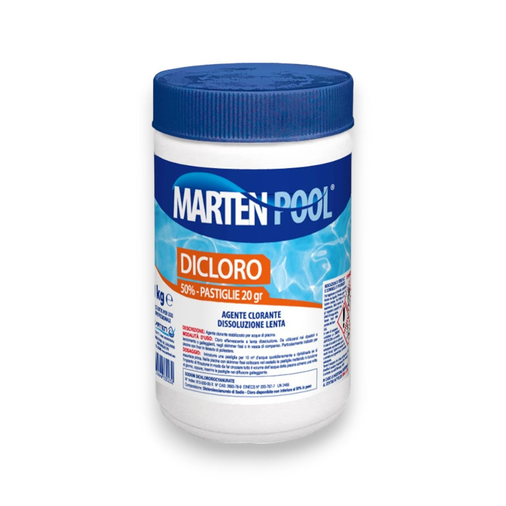 Chlore dichlore en pastilles 20 g colis de 1 kg pour piscine
