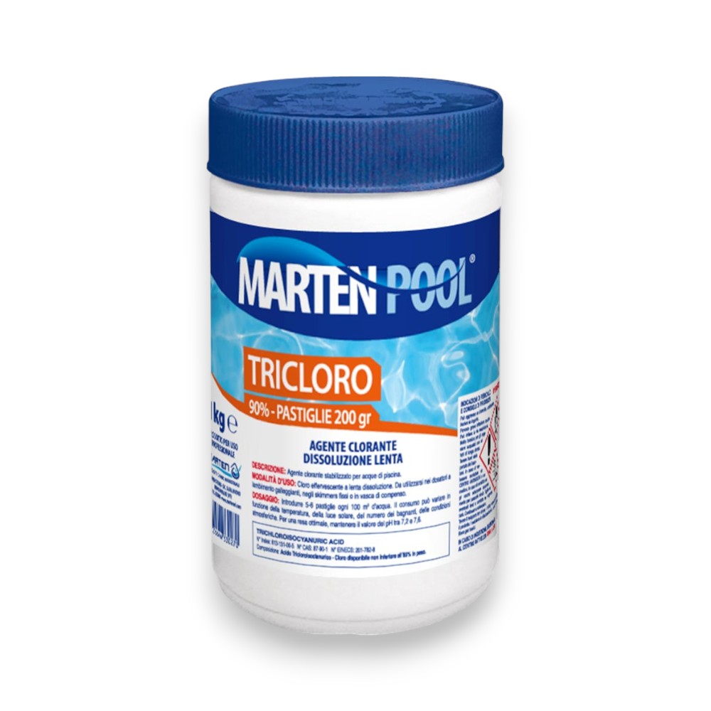 Cloro tricloro in pastiglie 200 gr confezione 1 kg per piscina