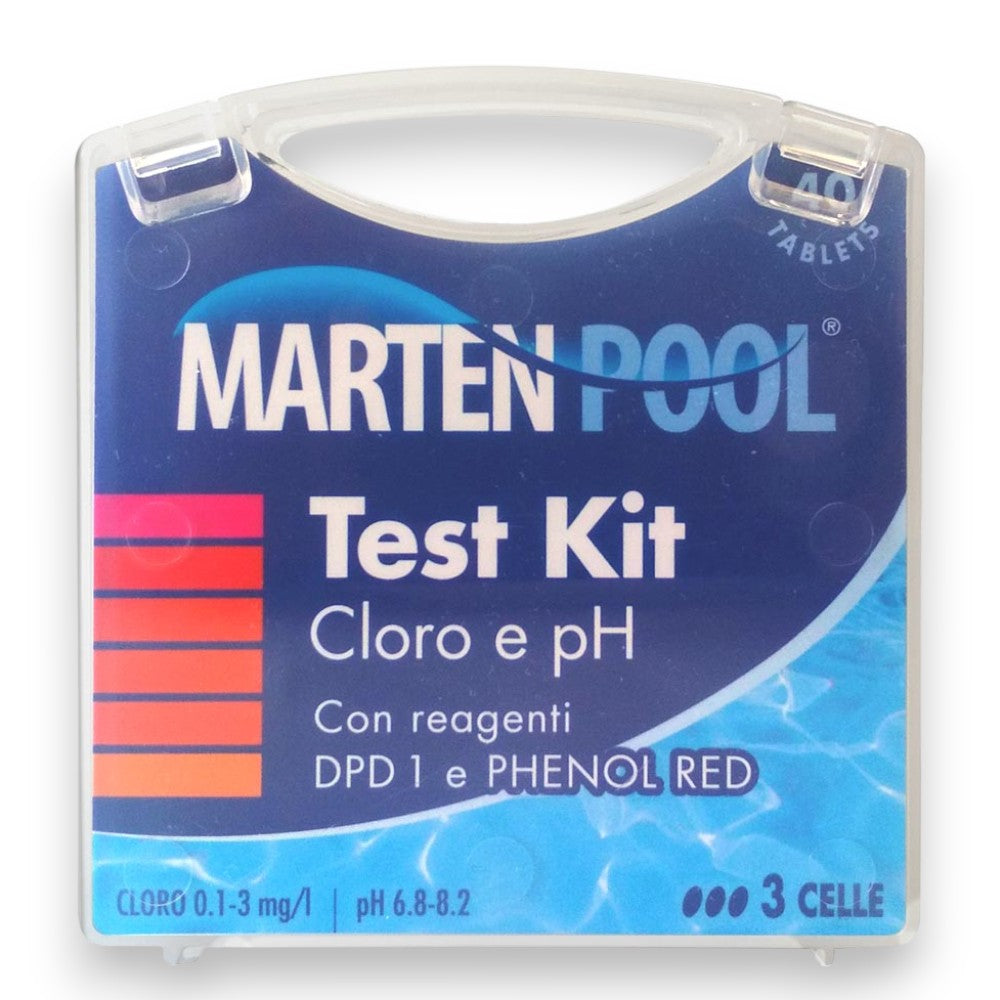 Kit test per piscine cloro e ph con reagenti e pastiglie 40 pastiglie