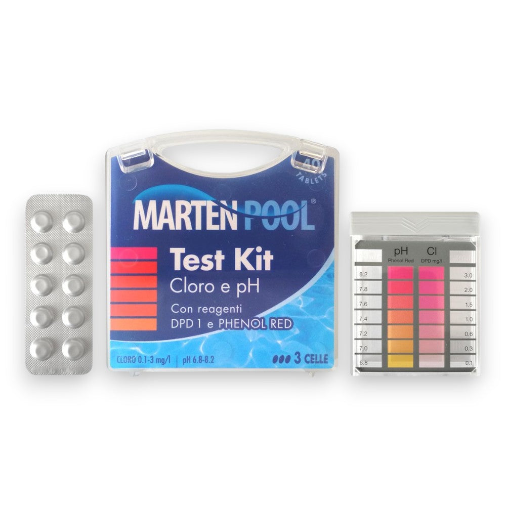 Kit de test pour piscines chlore et pH avec réactifs et 40 pastilles