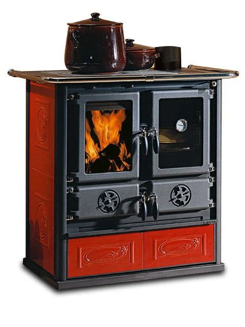 Cuisine Poêle à bois avec revêtement en majolique 7,2 kW Rosetta Liberty bordeaux