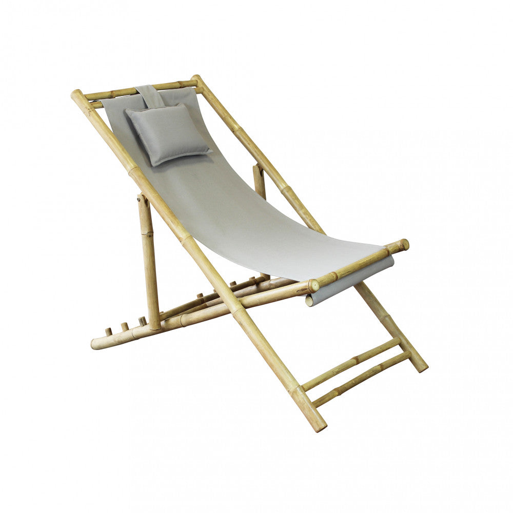 Transat de jardin pliable en bambou Paloma avec dossier réglable et coussin appui-tête 