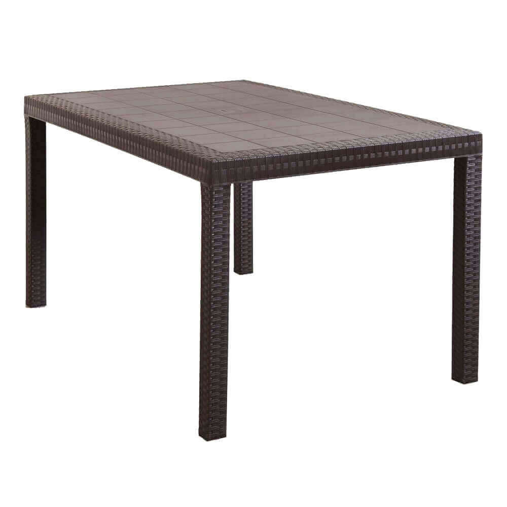 Table rectangulaire 150x90 cm en osier imprimé avec pieds réglables et trou central pour parapluie Nasa