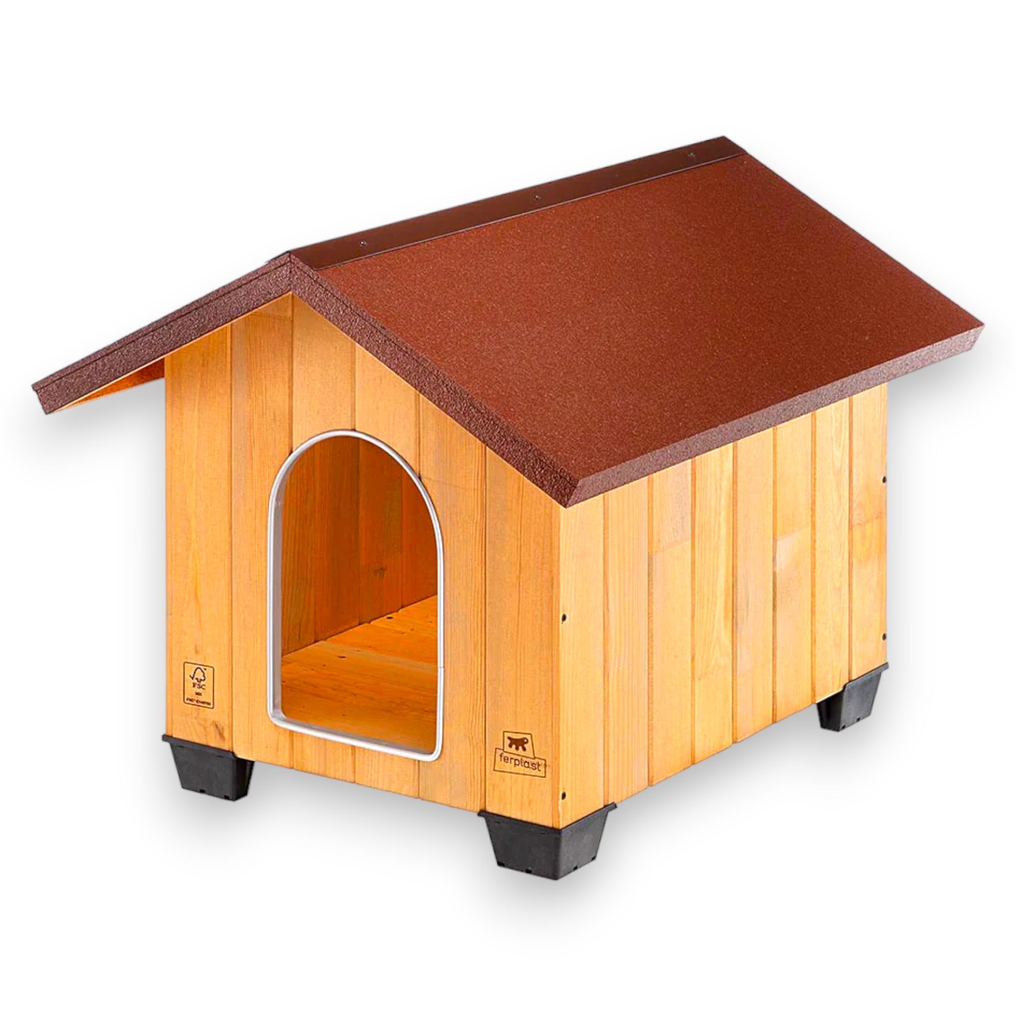 Niche surélevée en bois de pin pour chien de taille moyenne avec toit incliné étanche et grille d'aération