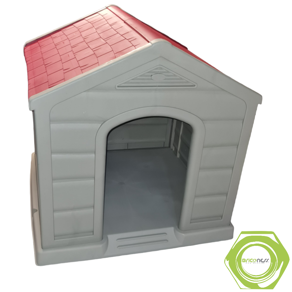 Cuccia per cani in resina Taglia Grande beige con tetto rosso Happy House Doggy Large