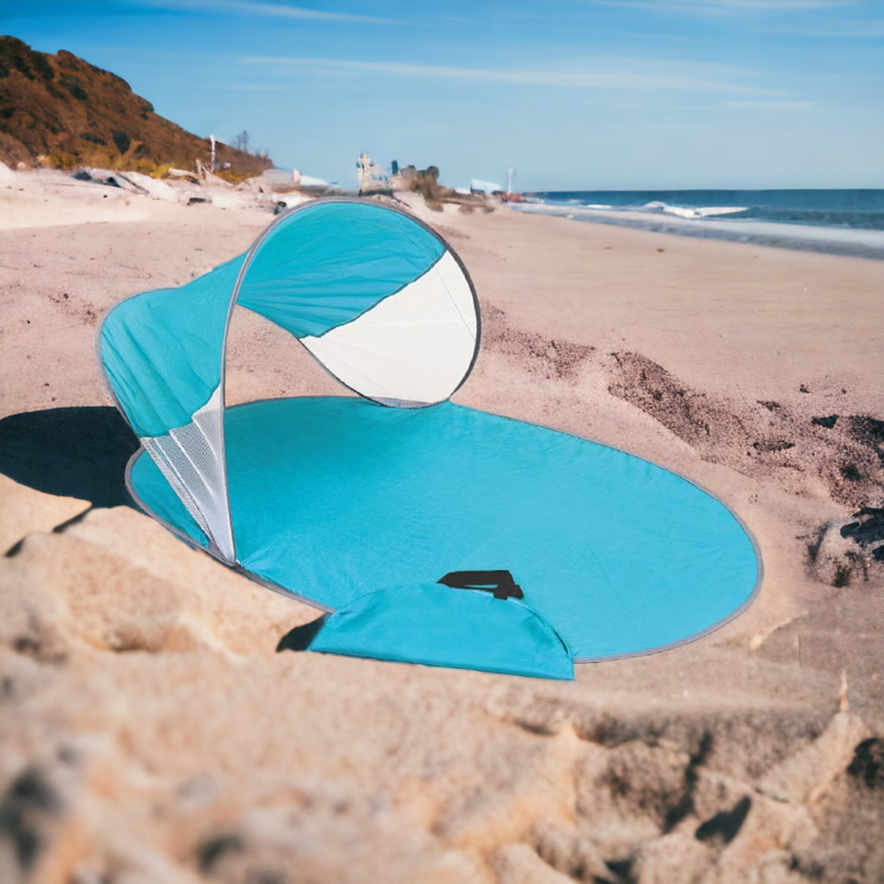 Telo da spiaggia 150x90x70 cm con tettuccio parasole e sacca di traspo