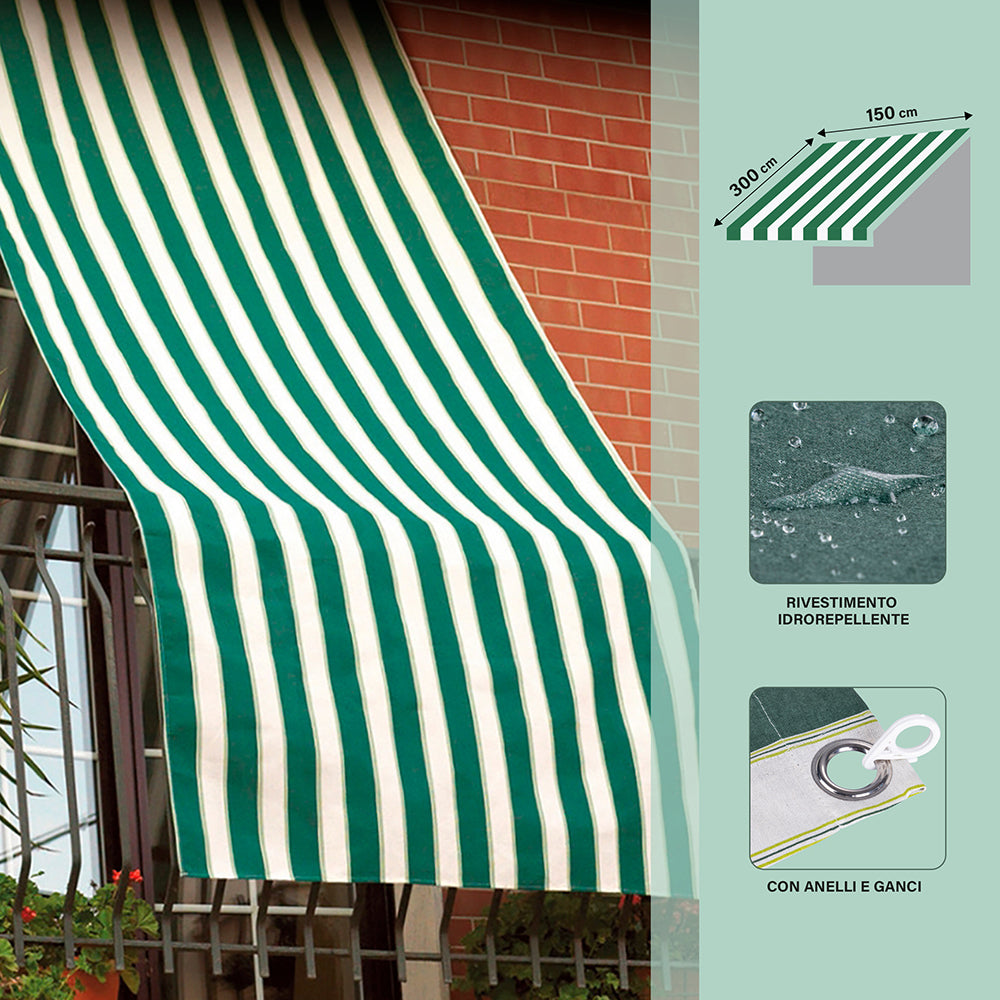 Tenda ombreggiante da sole a caduta per balcone 150x300 cm in cotone e poliestere idro repellente Persival