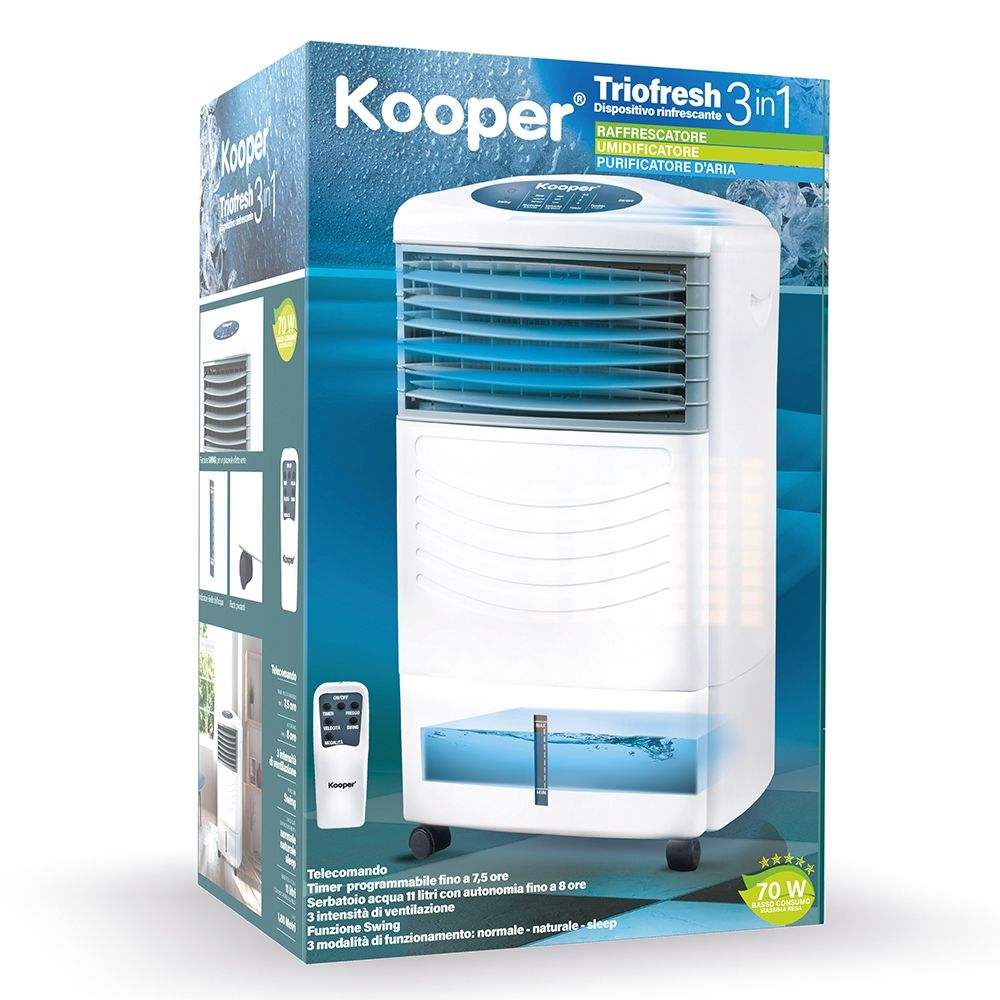 Ventilateur refroidisseur humidificateur et purificateur d'air 3 en 1 avec télécommande 70 W Triofresh