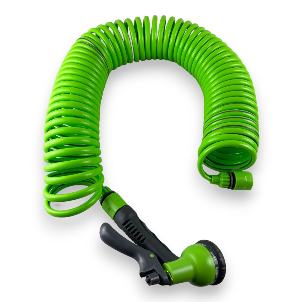 Tuyau d'irrigation en spirale extensible de 15 mètres avec pistolet multifonction, 8 jets et raccords Brixo Iris Nilo