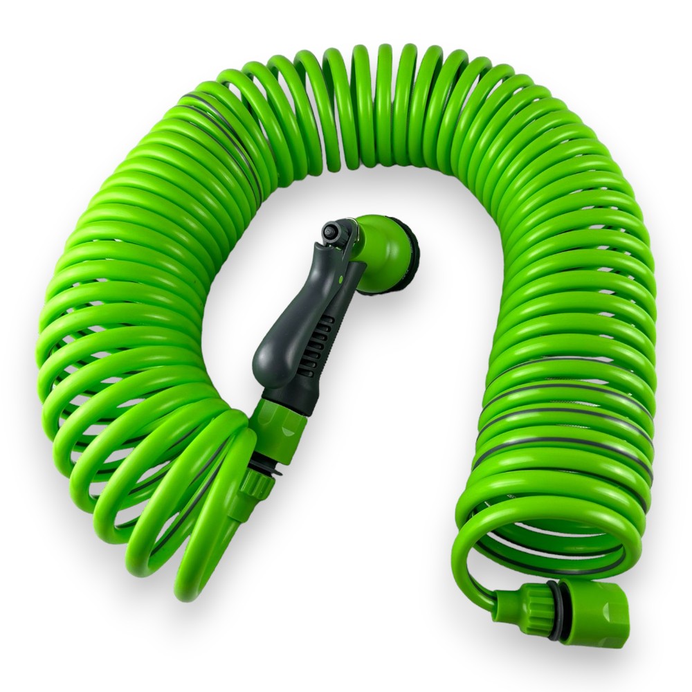 Tuyau d'irrigation en spirale extensible de 15 mètres avec pistolet multifonction, 8 jets et raccords Brixo Iris Nilo