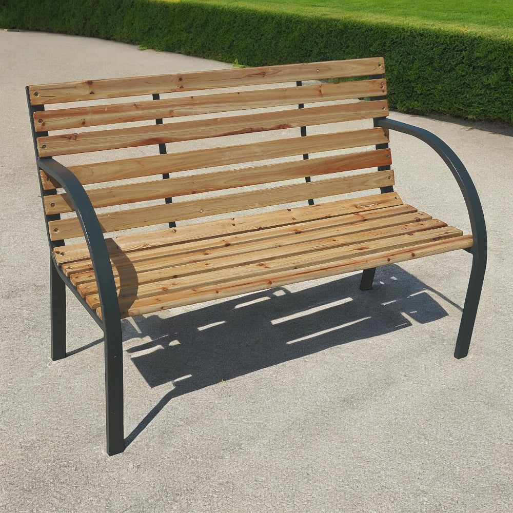 Banc d'extérieur en fer avec assise et dossier en bois 120x58x83 cm