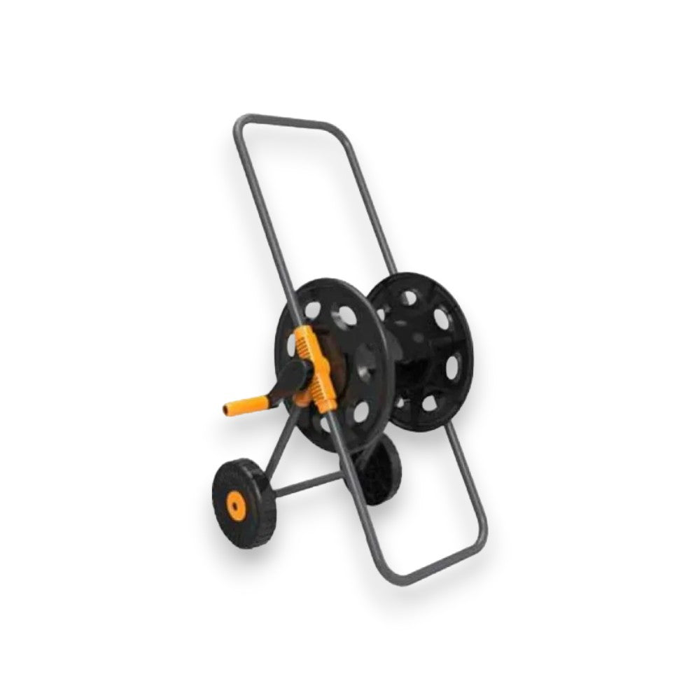 Chariot enrouleur d'extérieur en métal avec roulettes