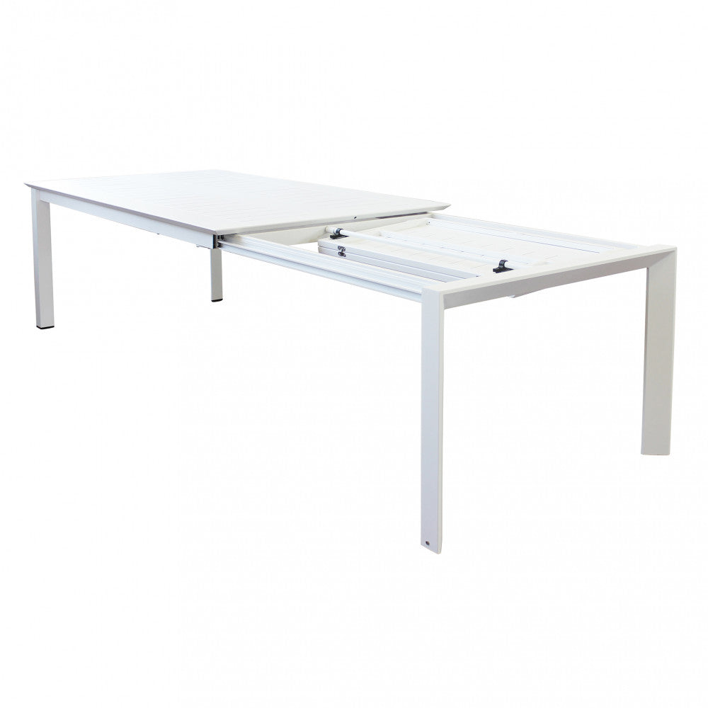 Table d'extérieur avec structure en aluminium blanc extensible jusqu'à 3 mètres avec plateau à lattes Agropoli