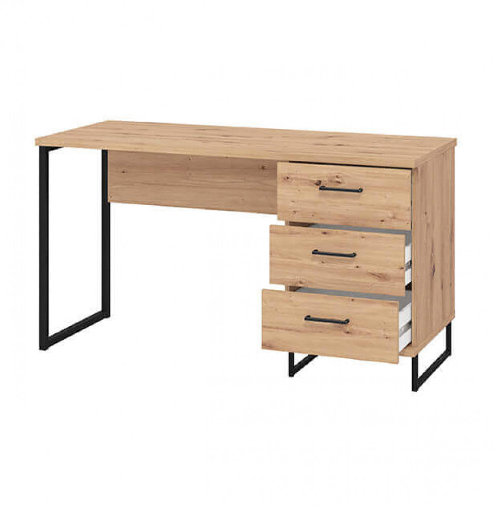 Bureau PC 140x60 cm en bois et métal avec 3 tiroirs Iron Desk