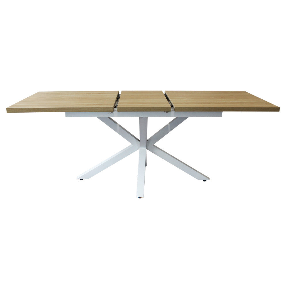 Tavolo allungabile con piano in mdf naturale e struttura in metallo bianco 90x160/200xH75 cm Gariè