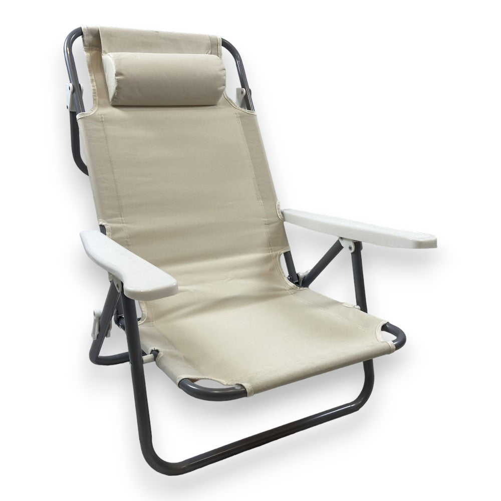 Chaise longue de plage réglable 2en1 Spiaggina avec accoudoirs et coussin appui-tête 