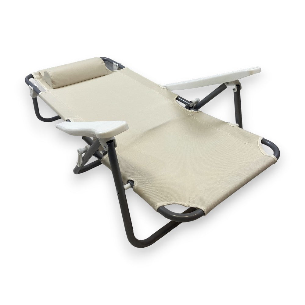 Chaise longue de plage réglable 2en1 Spiaggina avec accoudoirs et coussin appui-tête 