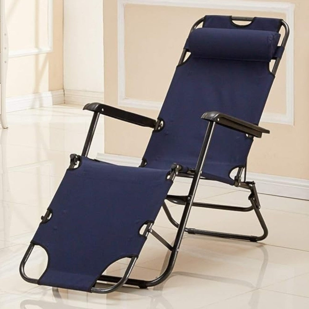 Transat pliable d'extérieur et de plage avec accoudoirs et coussin, structure en acier et tissu oxford