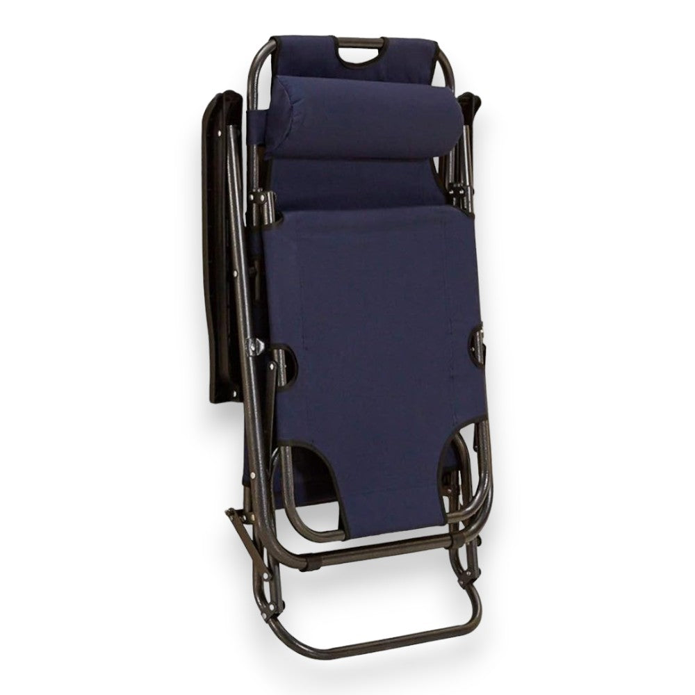 Transat pliable d'extérieur et de plage avec accoudoirs et coussin, structure en acier et tissu oxford