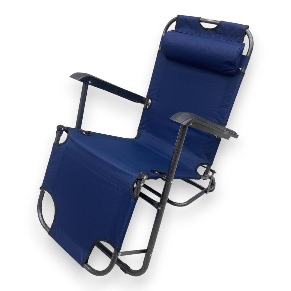 Transat pliable d'extérieur et de plage avec accoudoirs et coussin, structure en acier et tissu oxford