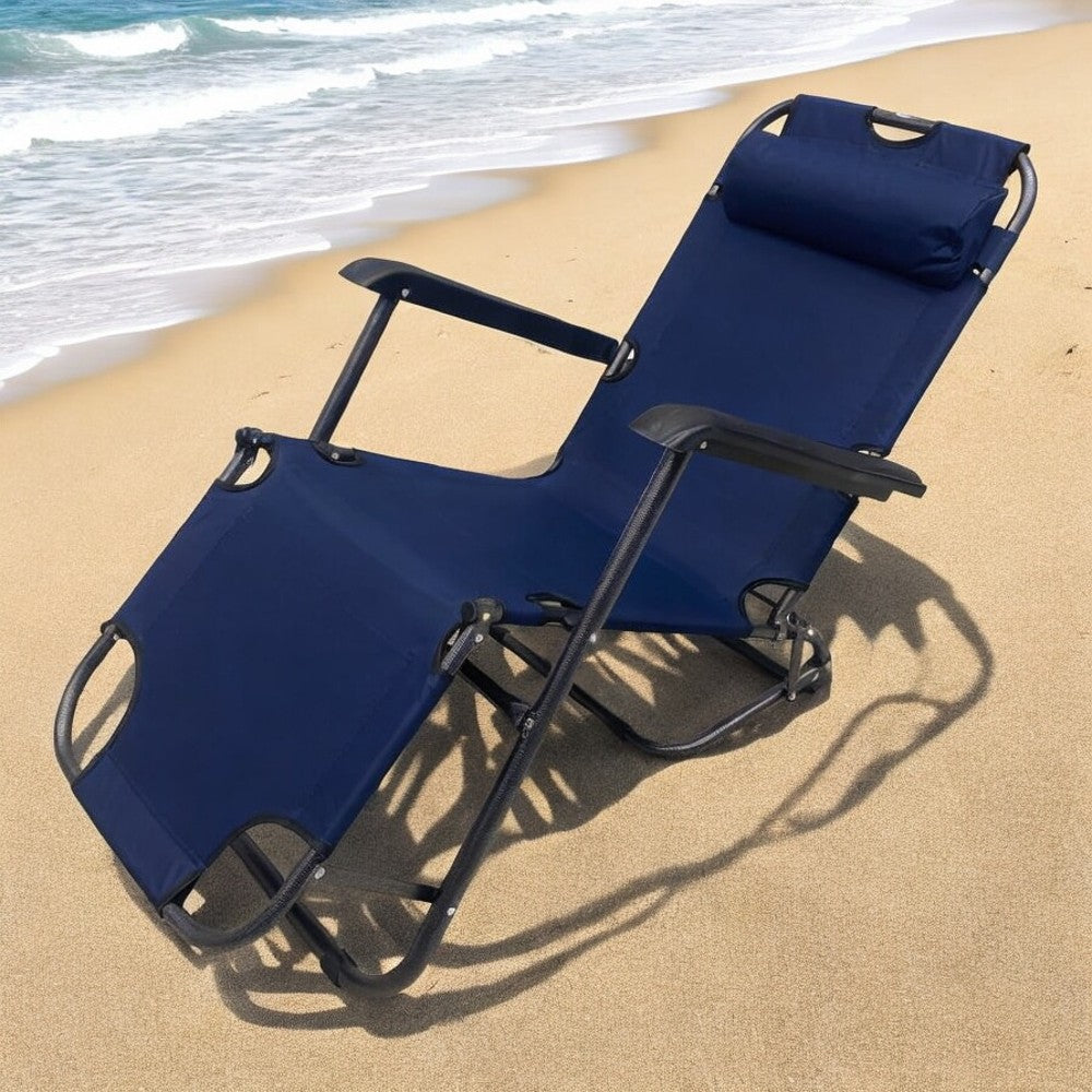 Transat pliable d'extérieur et de plage avec accoudoirs et coussin, structure en acier et tissu oxford