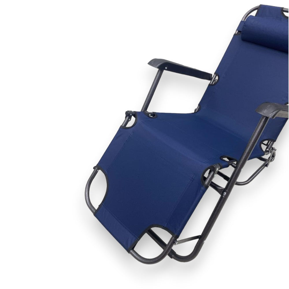 Transat pliable d'extérieur et de plage avec accoudoirs et coussin, structure en acier et tissu oxford